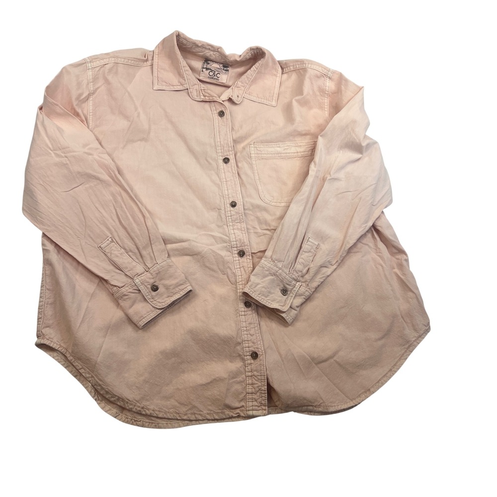 C&C California Sunwashed Peach Pink Cotton Button Down Shirt Womens Medium